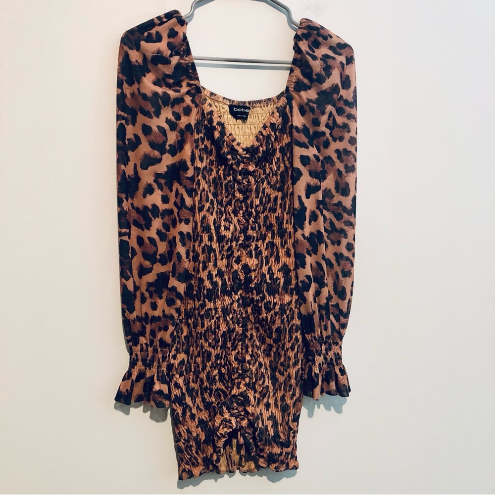 Bebe Smocked Animal Print Dress EUC